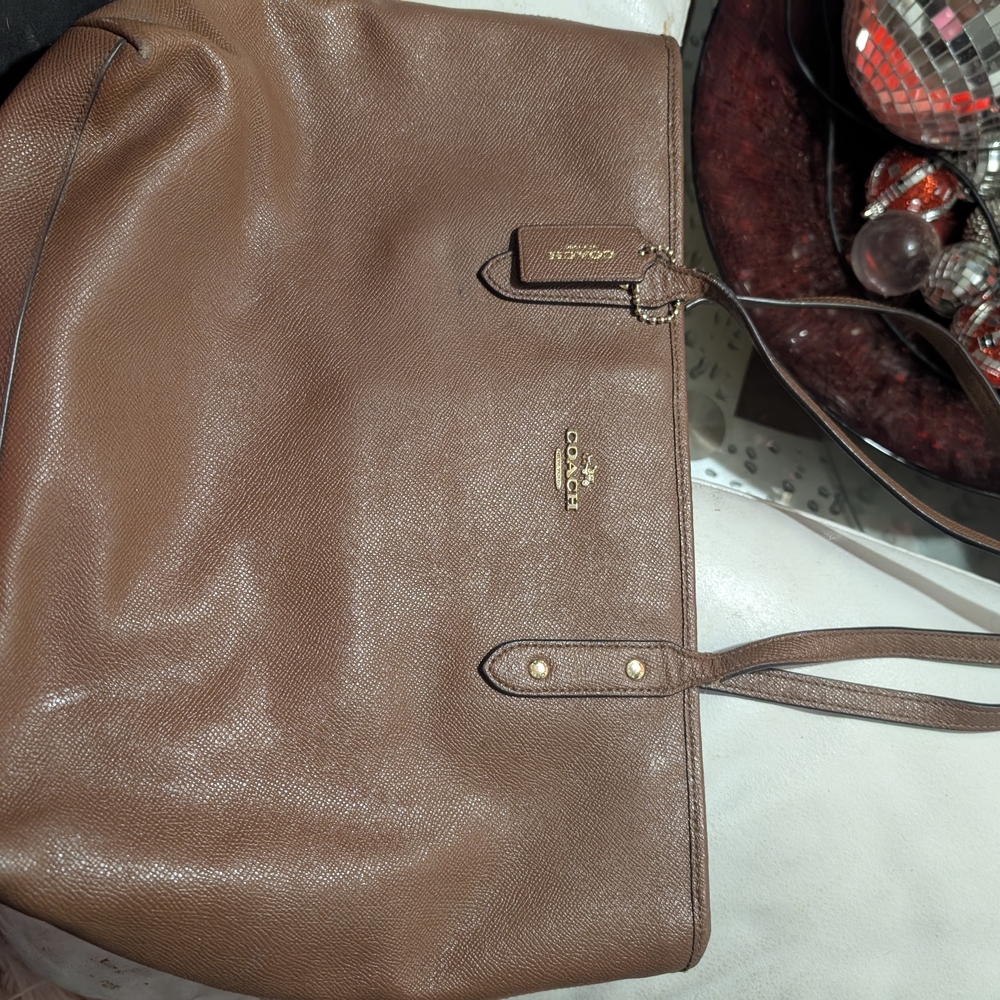 Coach Tan/Brown Leather Tote with Gold Logo